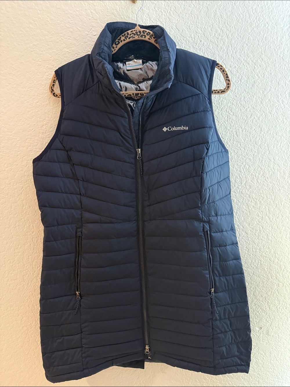 Columbia Navy White Out Puffer Omni Heat Long Quilted Packable Women's Vest